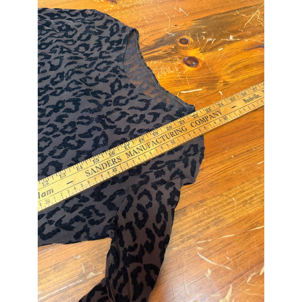 C. Wheels Vintage Leopard Print Mesh Long Sleeve Top Brown Black Medium USA - Picture 6 of 8